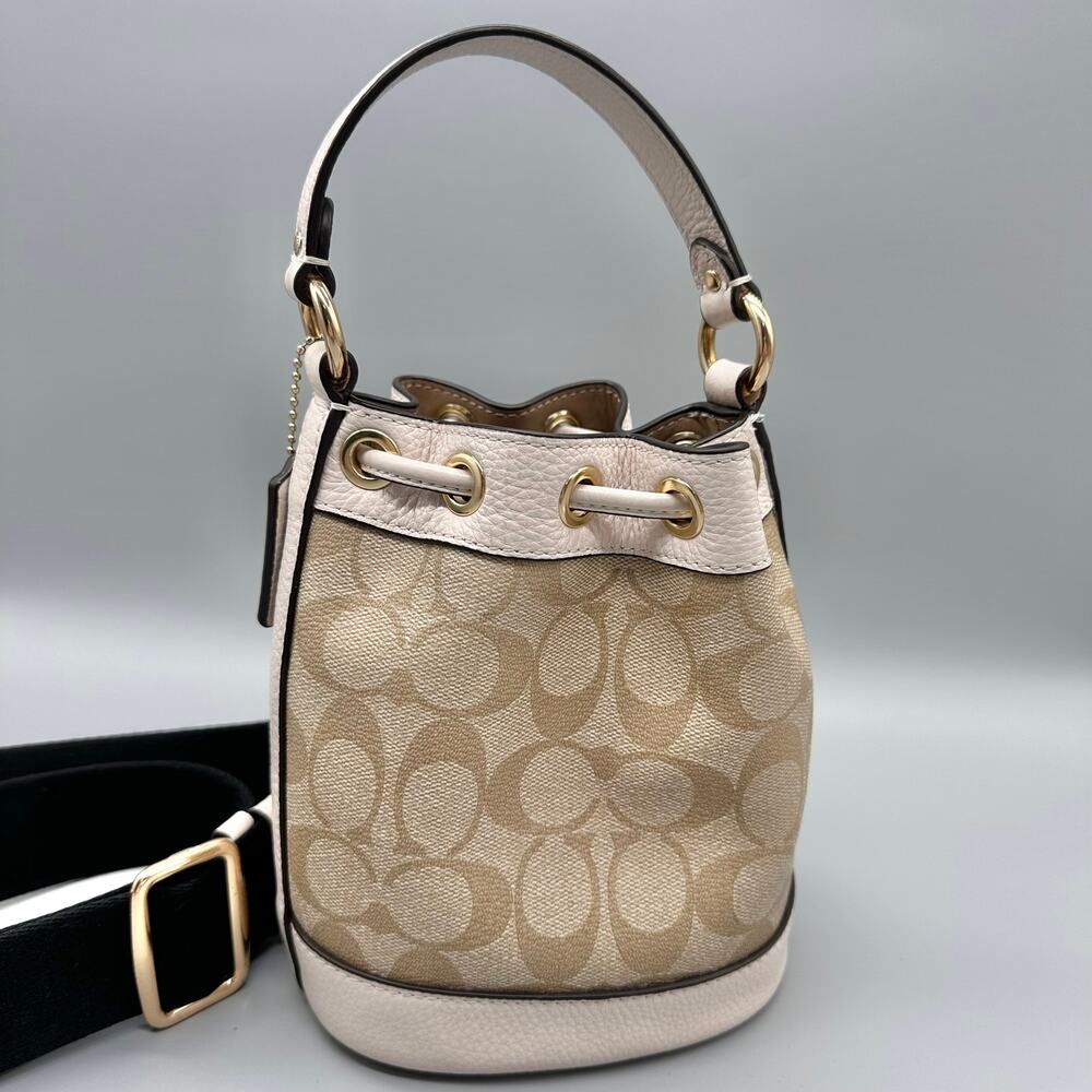 Coach Dempsey Mini Bucket Bag Crossbody Purse Signature Canvas Light Khaki Chalk - Picture 9 of 16